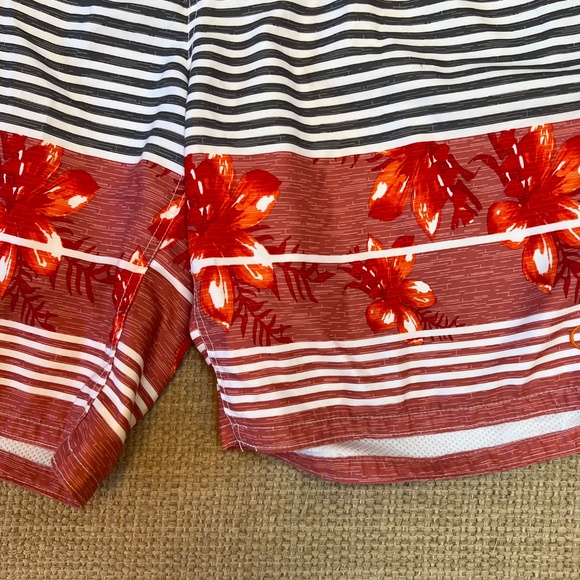 OP Board Shorts Mens XLFloral Stripe Gray Orange Surf Swim Summer Retro Y2K - Picture 10 of 14